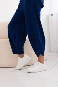 Cotton set blouse + trousers 6727 / – Navy blue || Light цвет / color | Lexline Fashion