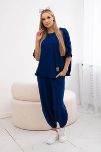Cotton set blouse + trousers 6727 / – Navy blue || Light цвет / color | Lexline Fashion