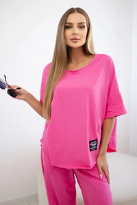 Cotton set blouse + trousers 6727 / – Pink цвет / color | Lexline Fashion