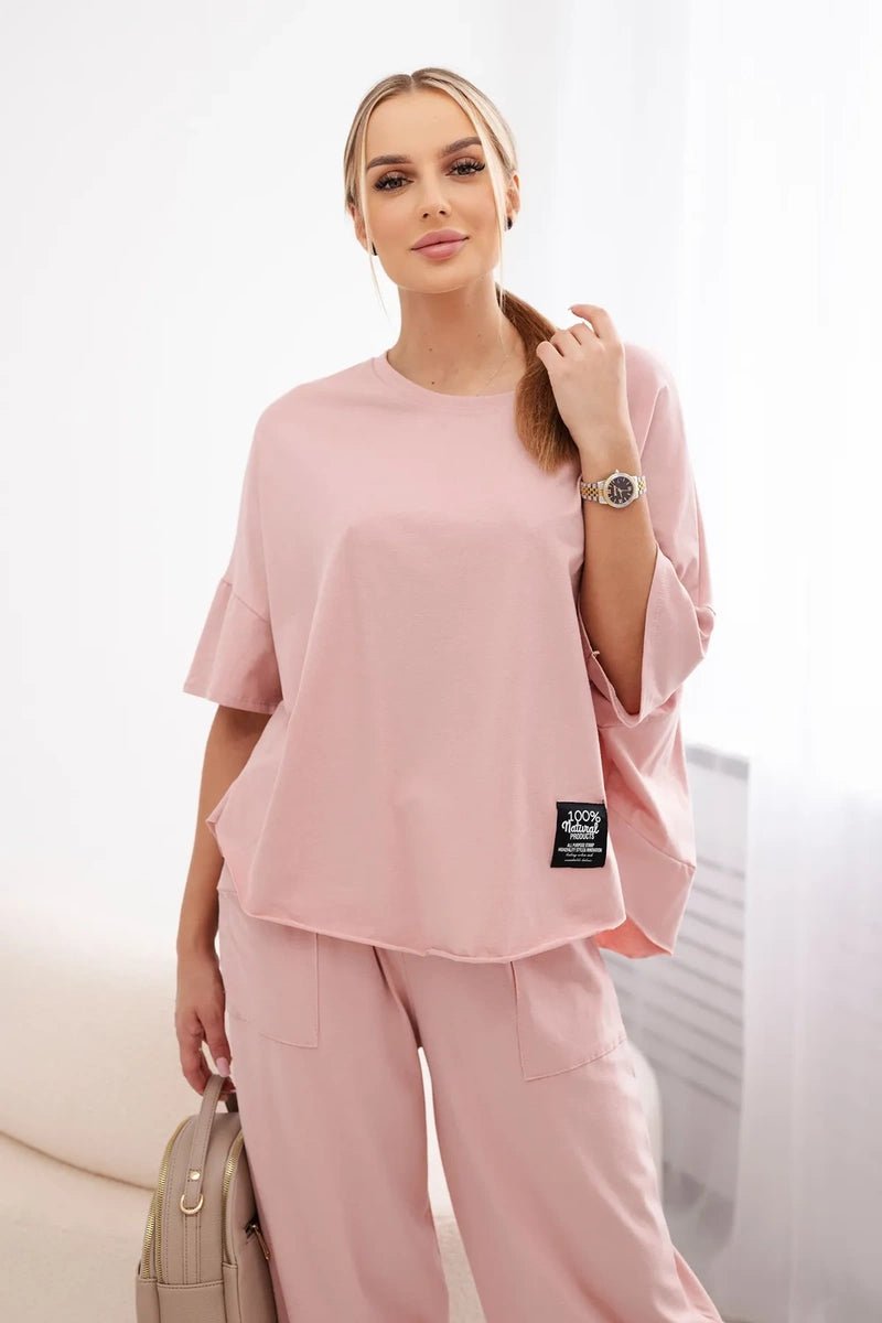 Cotton set blouse + trousers 6727 / – Powder || Dark цвет / color | Lexline Fashion