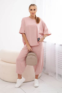 Cotton set blouse + trousers 6727 / – Powder || Dark цвет / color | Lexline Fashion