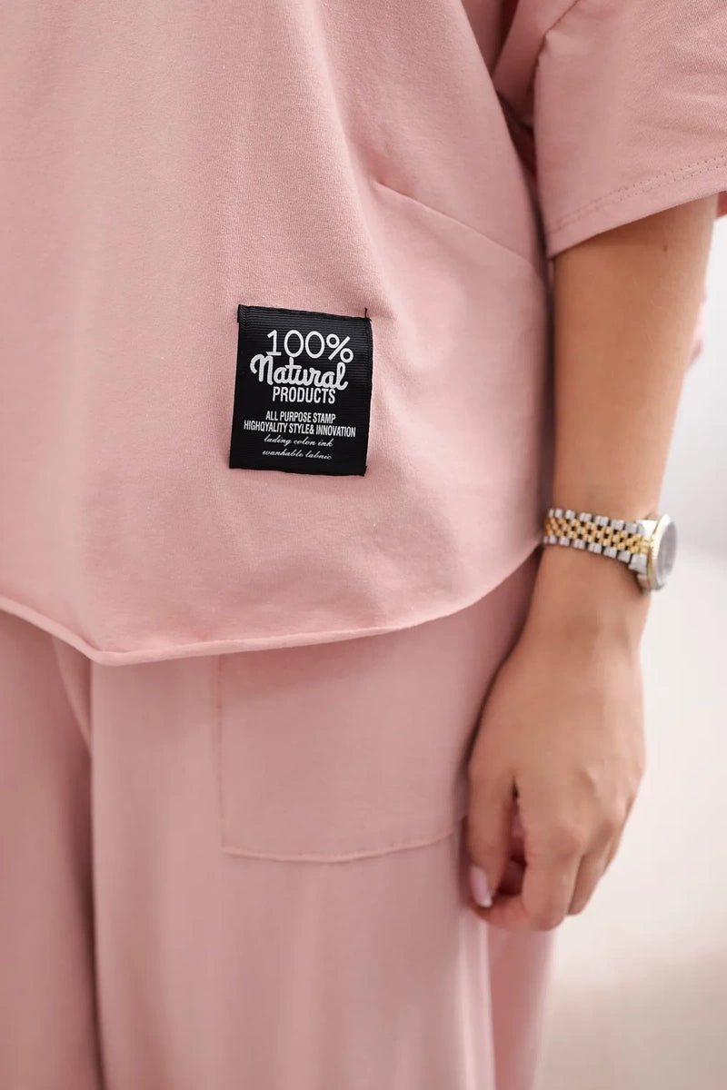 Cotton set blouse + trousers 6727 / – Powder || Dark цвет / color | Lexline Fashion