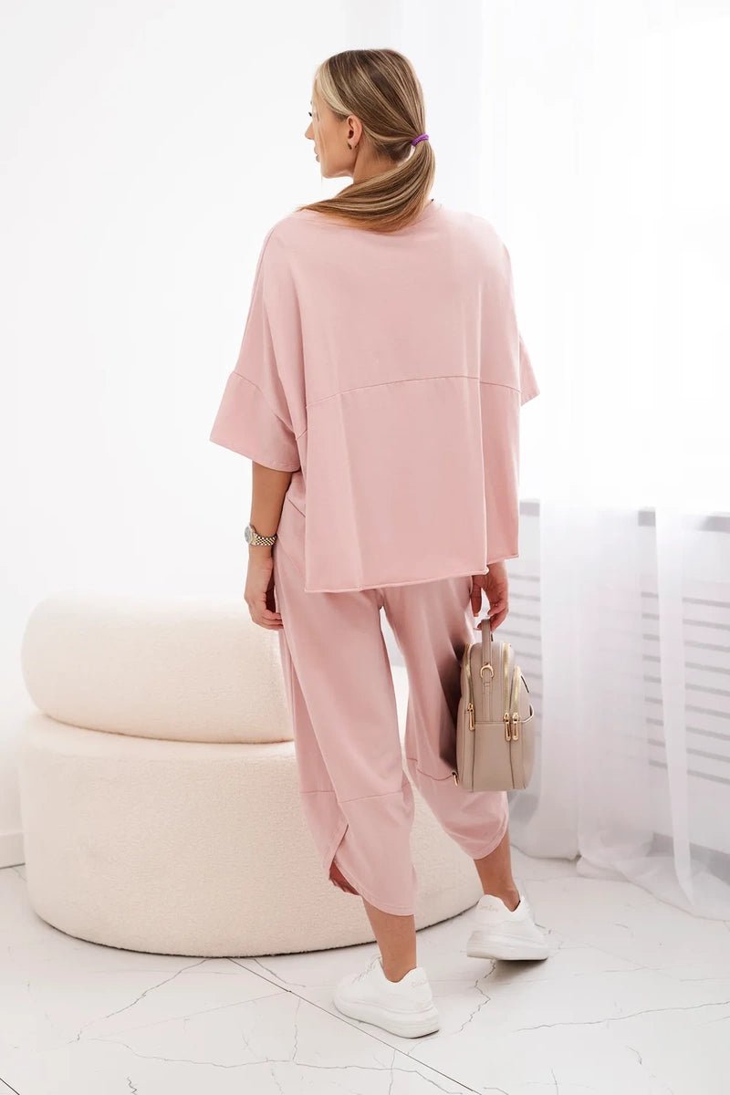 Cotton set blouse + trousers 6727 / – Powder || Dark цвет / color | Lexline Fashion