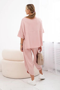 Cotton set blouse + trousers 6727 / – Powder || Dark цвет / color | Lexline Fashion
