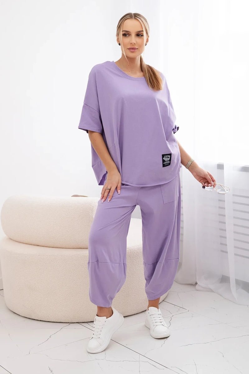 Cotton set blouse + trousers 6727 / – Purple || Light цвет / color | Lexline Fashion