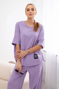 Cotton set blouse + trousers 6727 / – Purple || Light цвет / color | Lexline Fashion