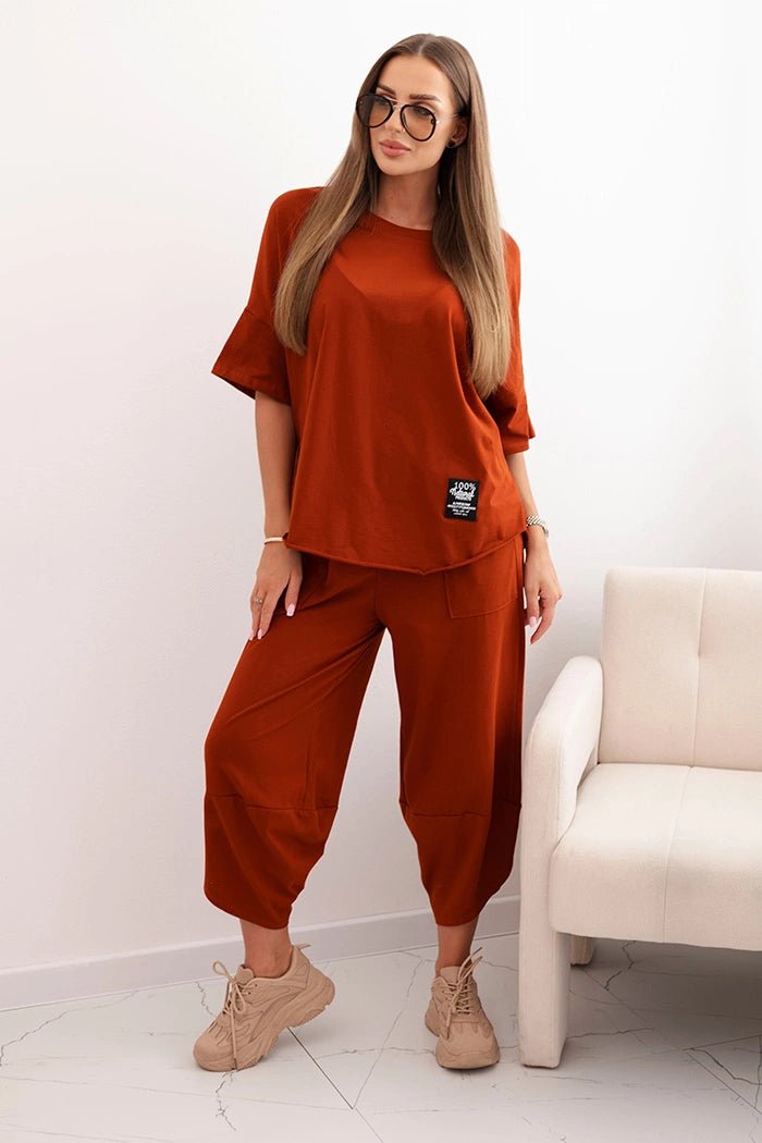 Cotton set blouse + trousers 6727 / – Russet цвет / color | Lexline Fashion