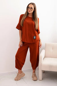 Cotton set blouse + trousers 6727 / – Russet цвет / color | Lexline Fashion