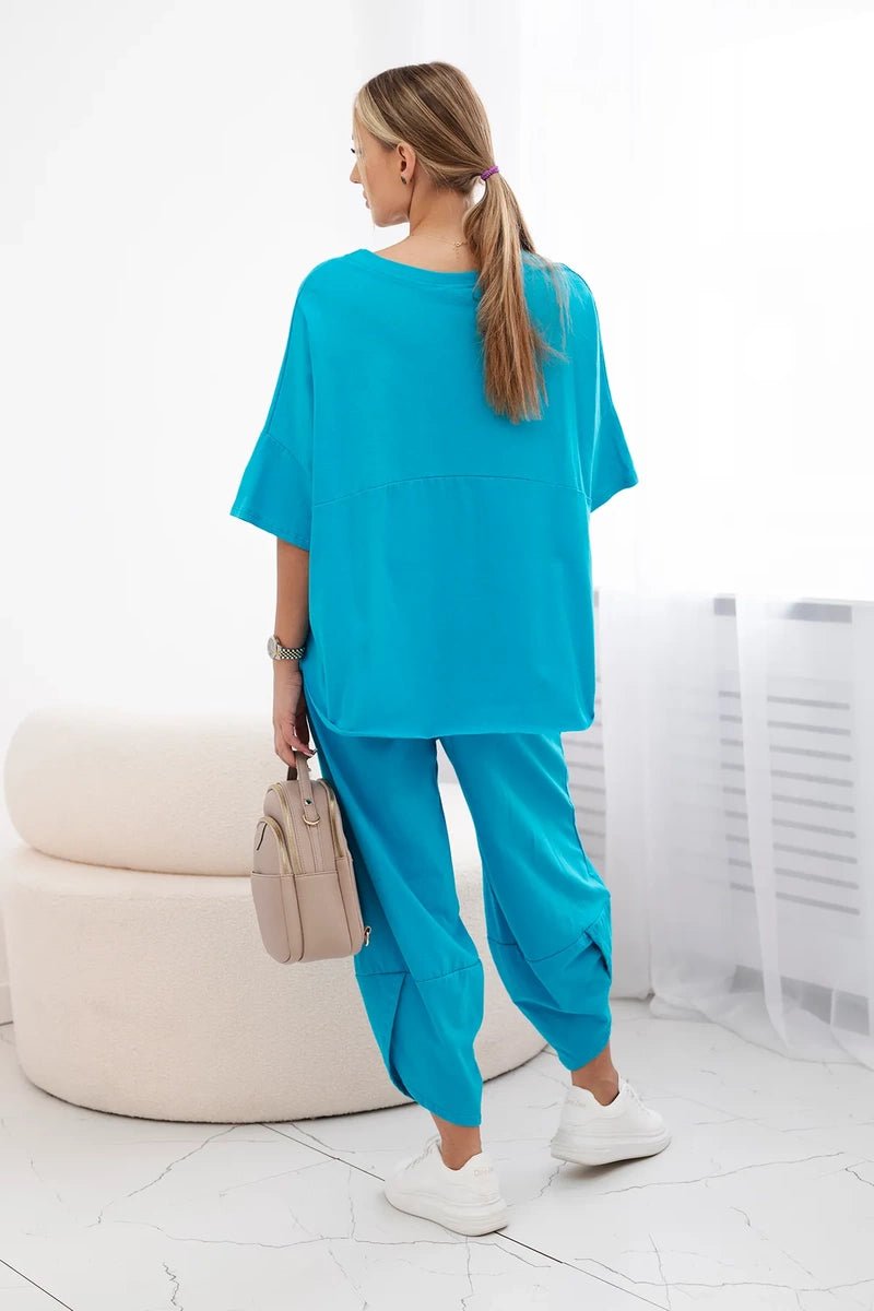 Cotton set blouse + trousers 6727 / – Turquoise цвет / color | Lexline Fashion