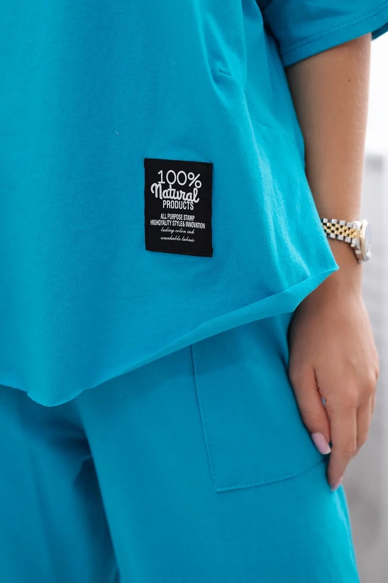 Cotton set blouse + trousers 6727 / – Turquoise цвет / color | Lexline Fashion