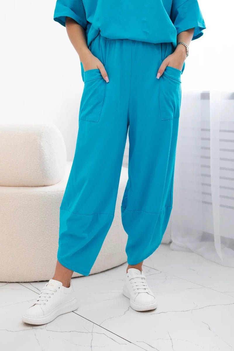 Cotton set blouse + trousers 6727 / – Turquoise цвет / color | Lexline Fashion