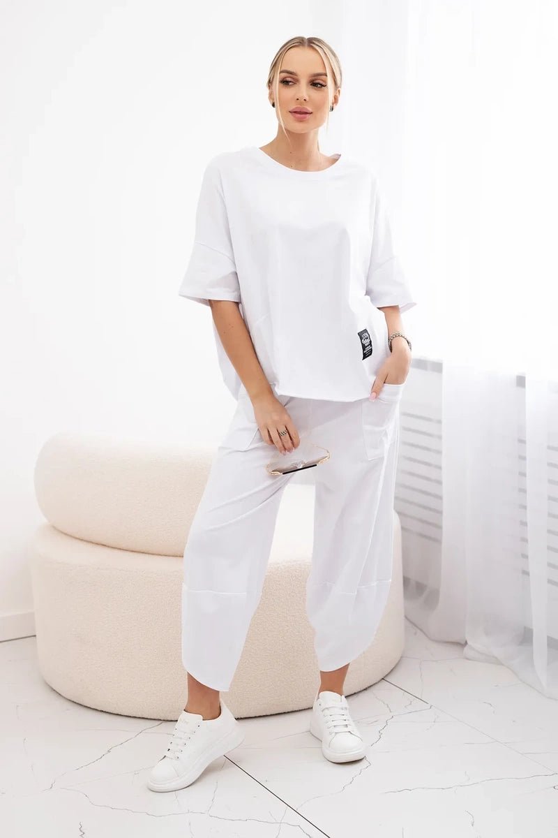 Cotton set blouse + trousers 6727 / – White цвет / color | Lexline Fashion