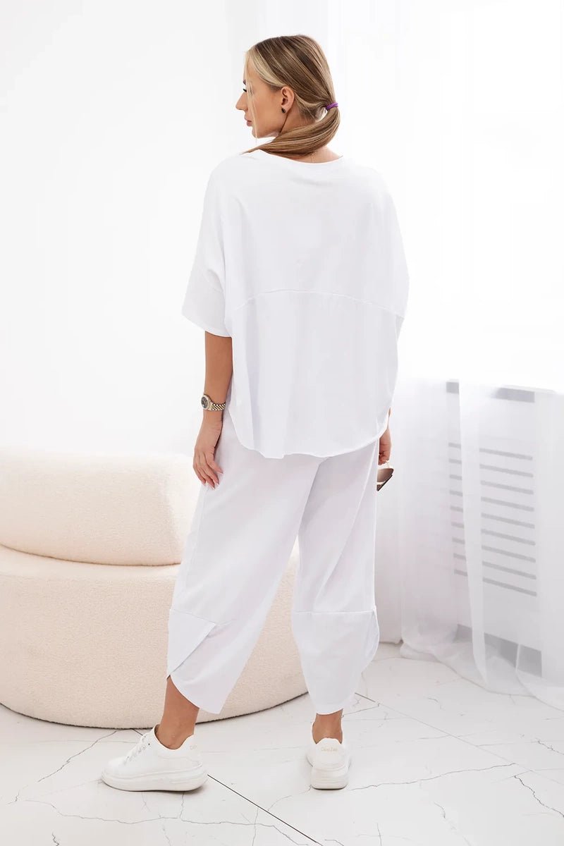 Cotton set blouse + trousers 6727 / – White цвет / color | Lexline Fashion