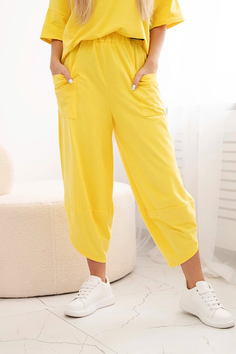 Cotton set blouse + trousers 6727 / – Yellow цвет / color | Lexline Fashion