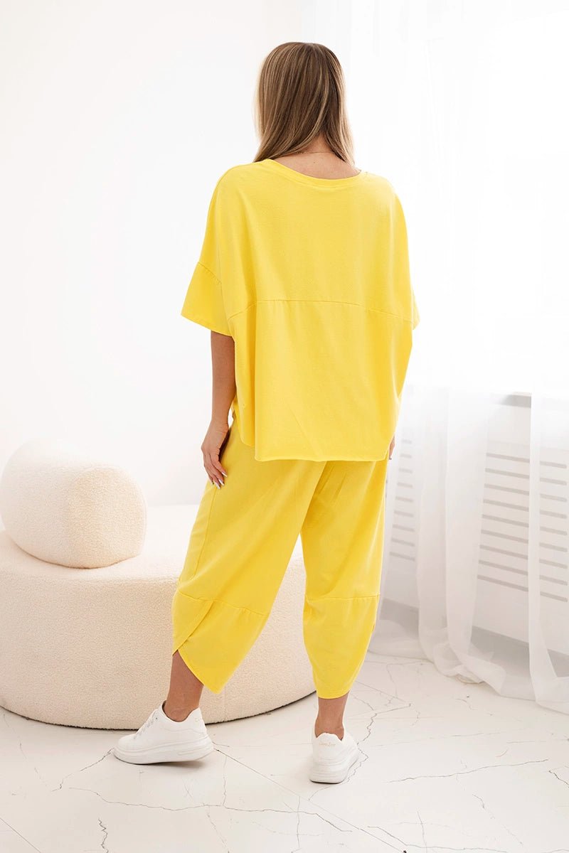 Cotton set blouse + trousers 6727 / – Yellow цвет / color | Lexline Fashion