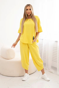 Cotton set blouse + trousers 6727 / – Yellow цвет / color | Lexline Fashion