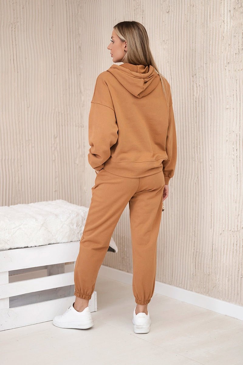 Cotton set hoodie + pants R7516 / – Camel цвет / color | Lexline Fashion
