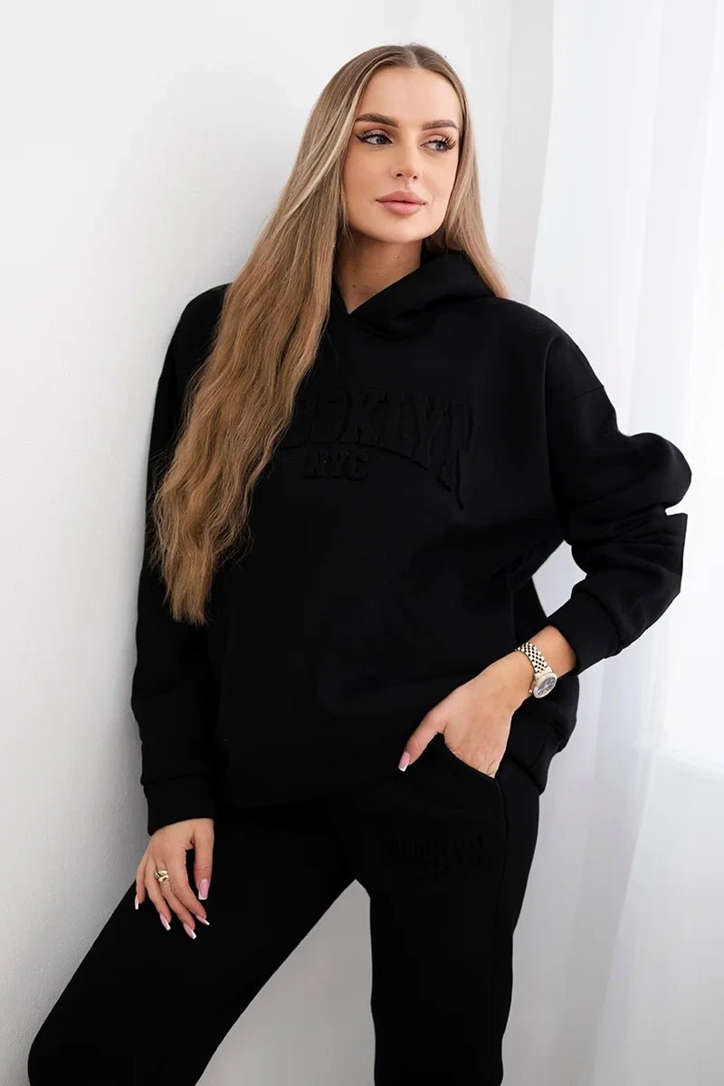 Cotton set, sweatshirt + pants Brooklyn 9617 / – Black цвет / color | Lexline Fashion