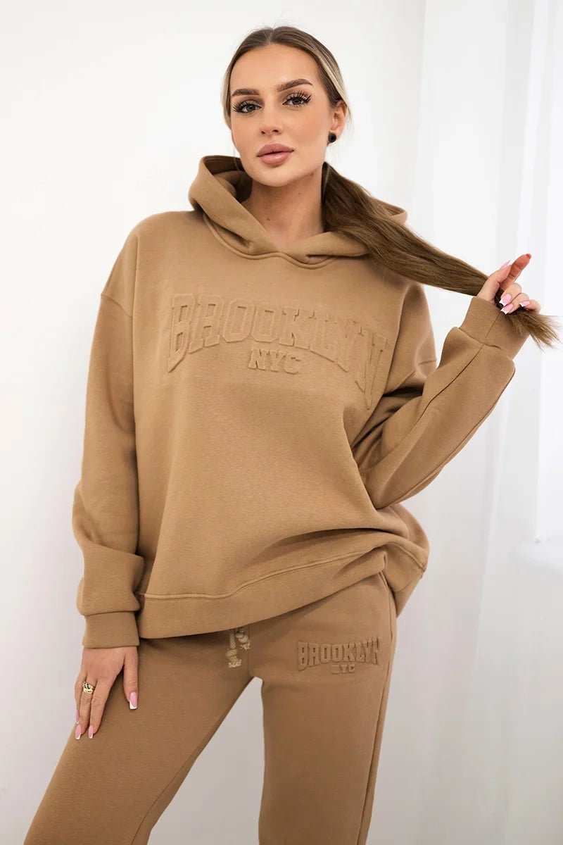 Cotton set, sweatshirt + pants Brooklyn 9617 / – Camel цвет / color | Lexline Fashion