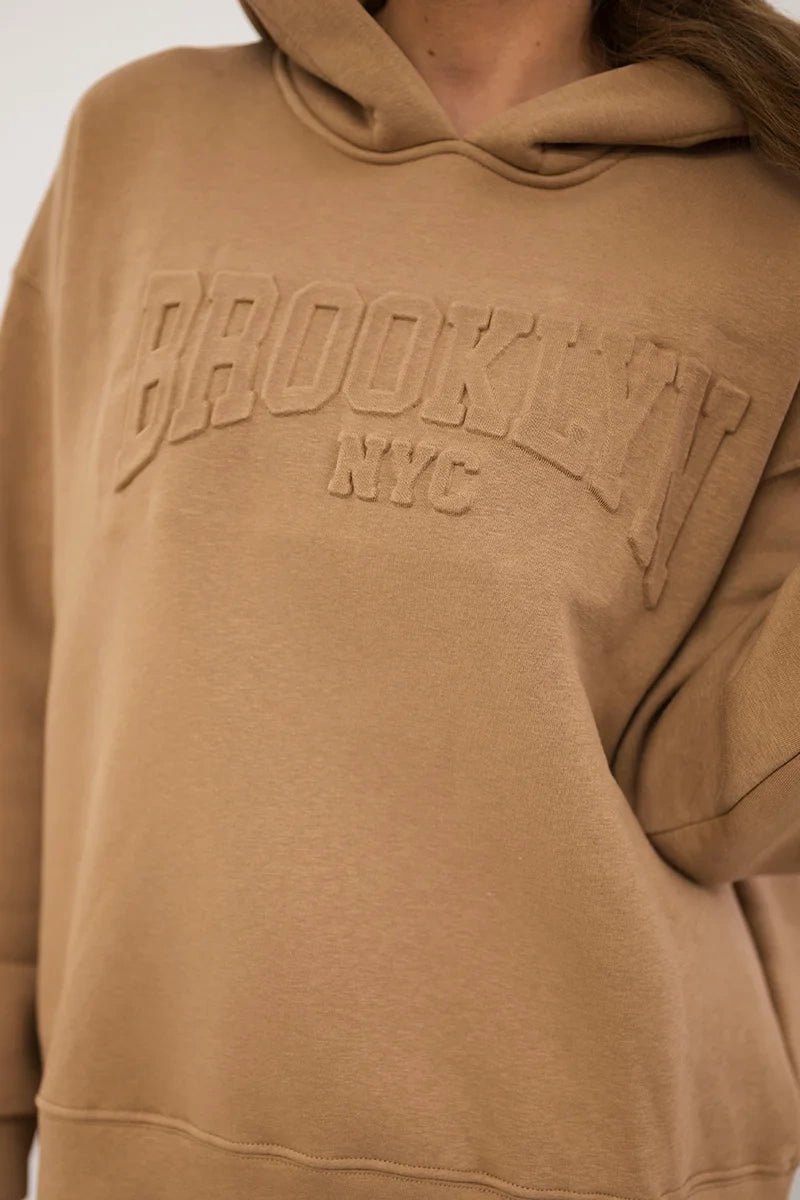Cotton set, sweatshirt + pants Brooklyn 9617 / – Camel цвет / color | Lexline Fashion