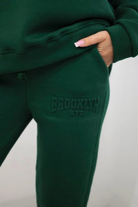 Cotton set, sweatshirt + pants Brooklyn 9617 / – Dark || green цвет / color | Lexline Fashion