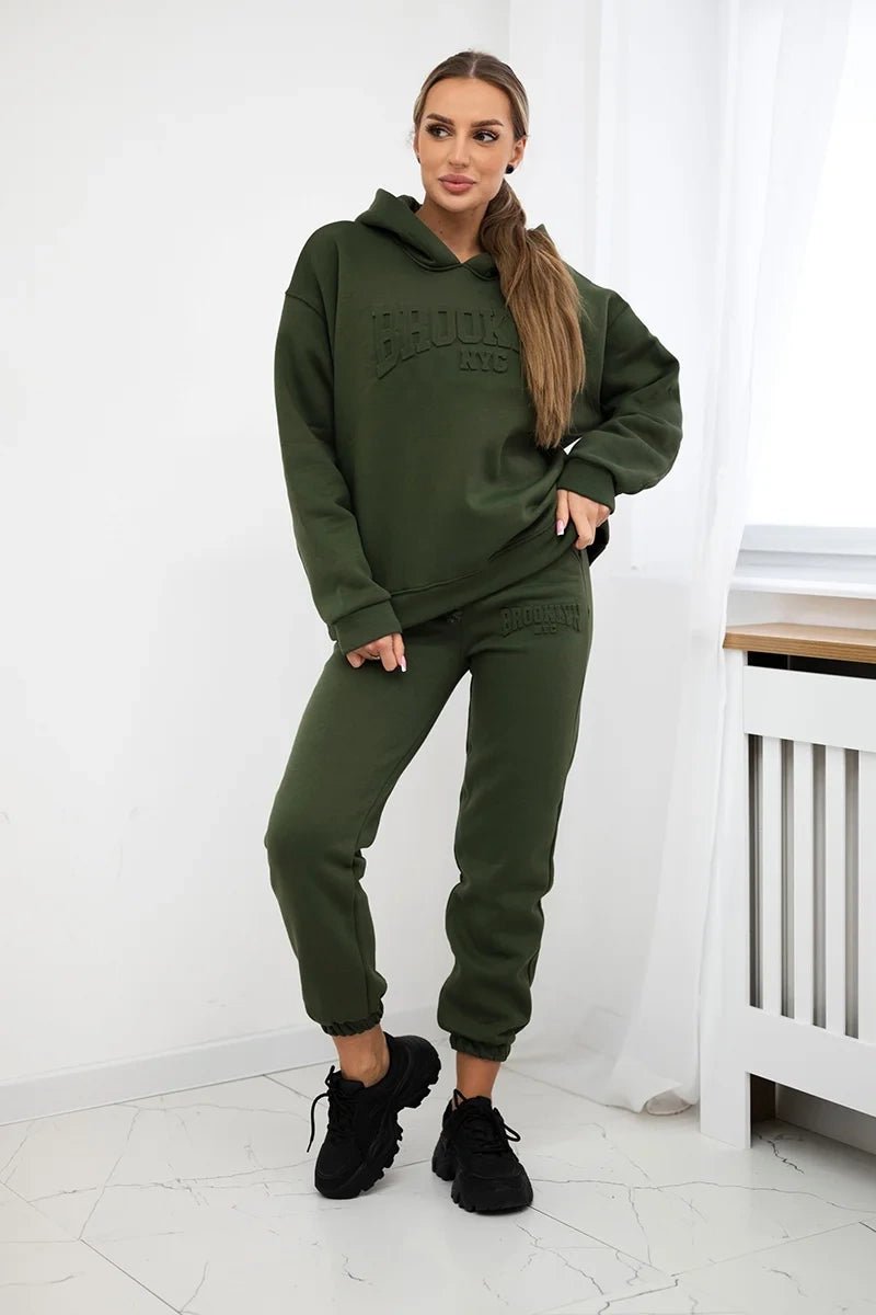 Cotton set, sweatshirt + pants Brooklyn 9617 / – Khaki цвет / color | Lexline Fashion