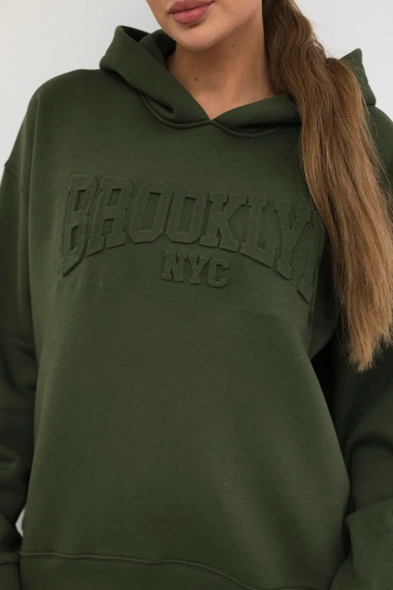 Cotton set, sweatshirt + pants Brooklyn 9617 / – Khaki цвет / color | Lexline Fashion