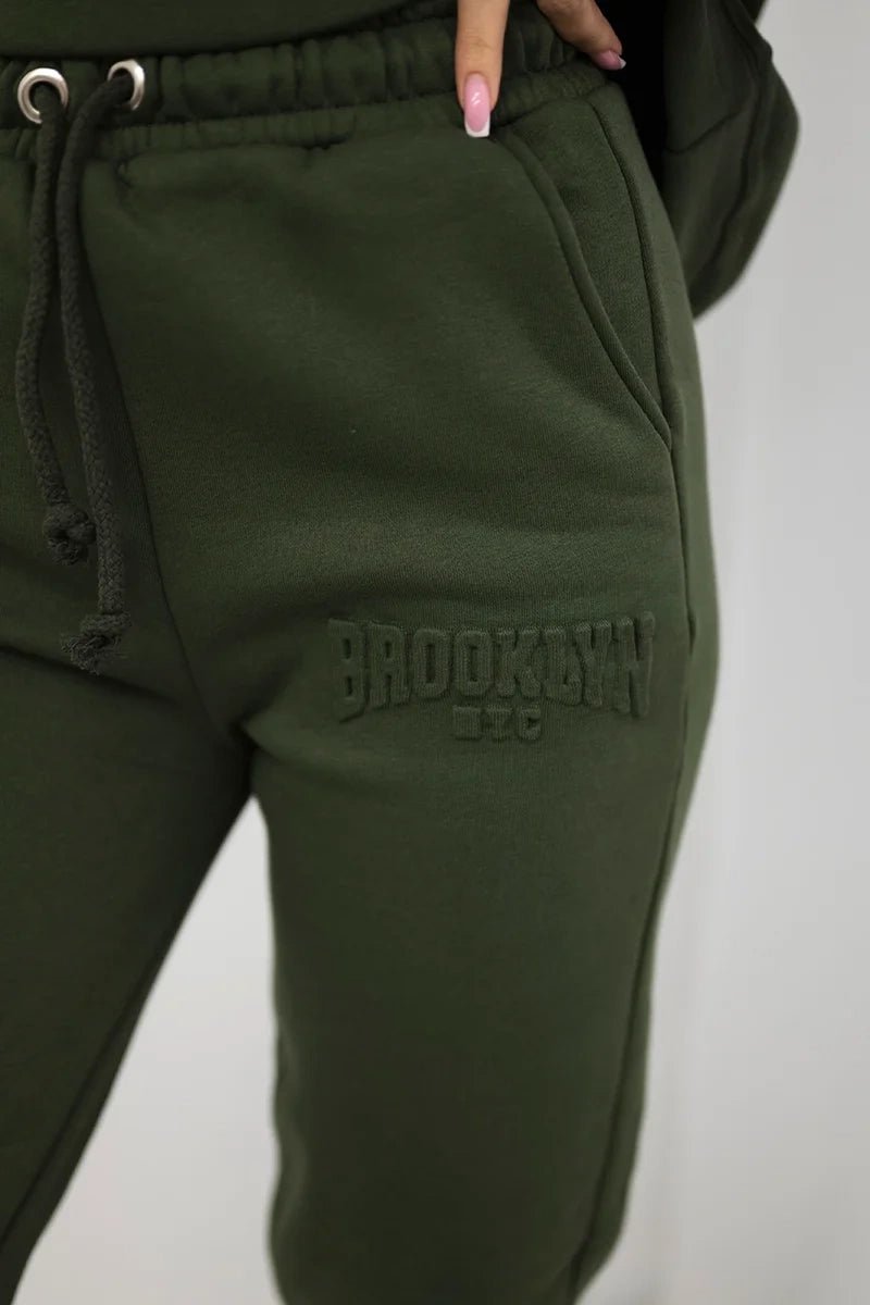 Cotton set, sweatshirt + pants Brooklyn 9617 / – Khaki цвет / color | Lexline Fashion