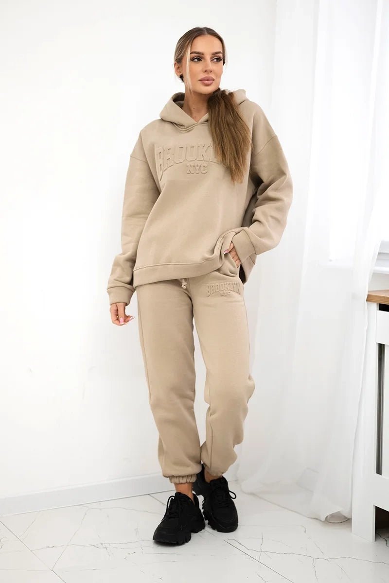 Cotton set, sweatshirt + pants Brooklyn 9617 / – Light || Beige цвет / color | Lexline Fashion