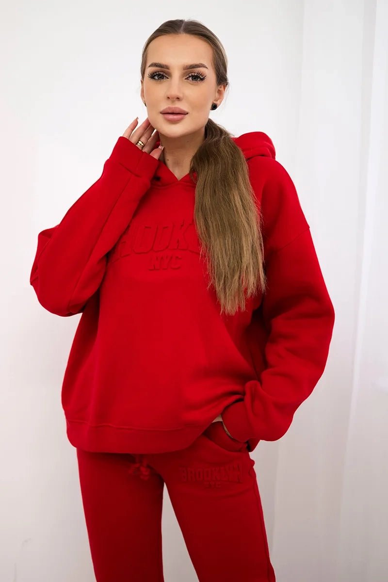 Cotton set, sweatshirt + pants Brooklyn 9617 / – Red цвет / color | Lexline Fashion