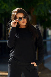 Cotton set Sweatshirt + Trousers 9590 / – Black цвет / color | Lexline Fashion