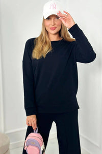 Cotton set Sweatshirt + Trousers 9590 / – Black цвет / color | Lexline Fashion
