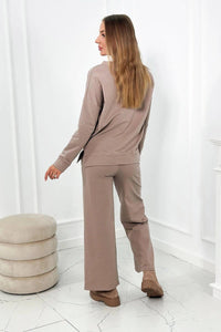 Cotton set Sweatshirt + Trousers 9590 / – Dark || beige цвет / color | Lexline Fashion