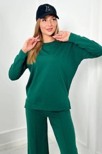 Cotton set Sweatshirt + Trousers 9590 / – Green цвет / color | Lexline Fashion