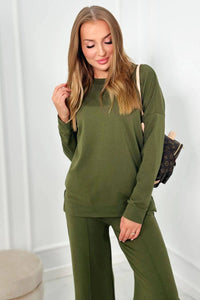 Cotton set Sweatshirt + Trousers 9590 / – Khaki цвет / color | Lexline Fashion