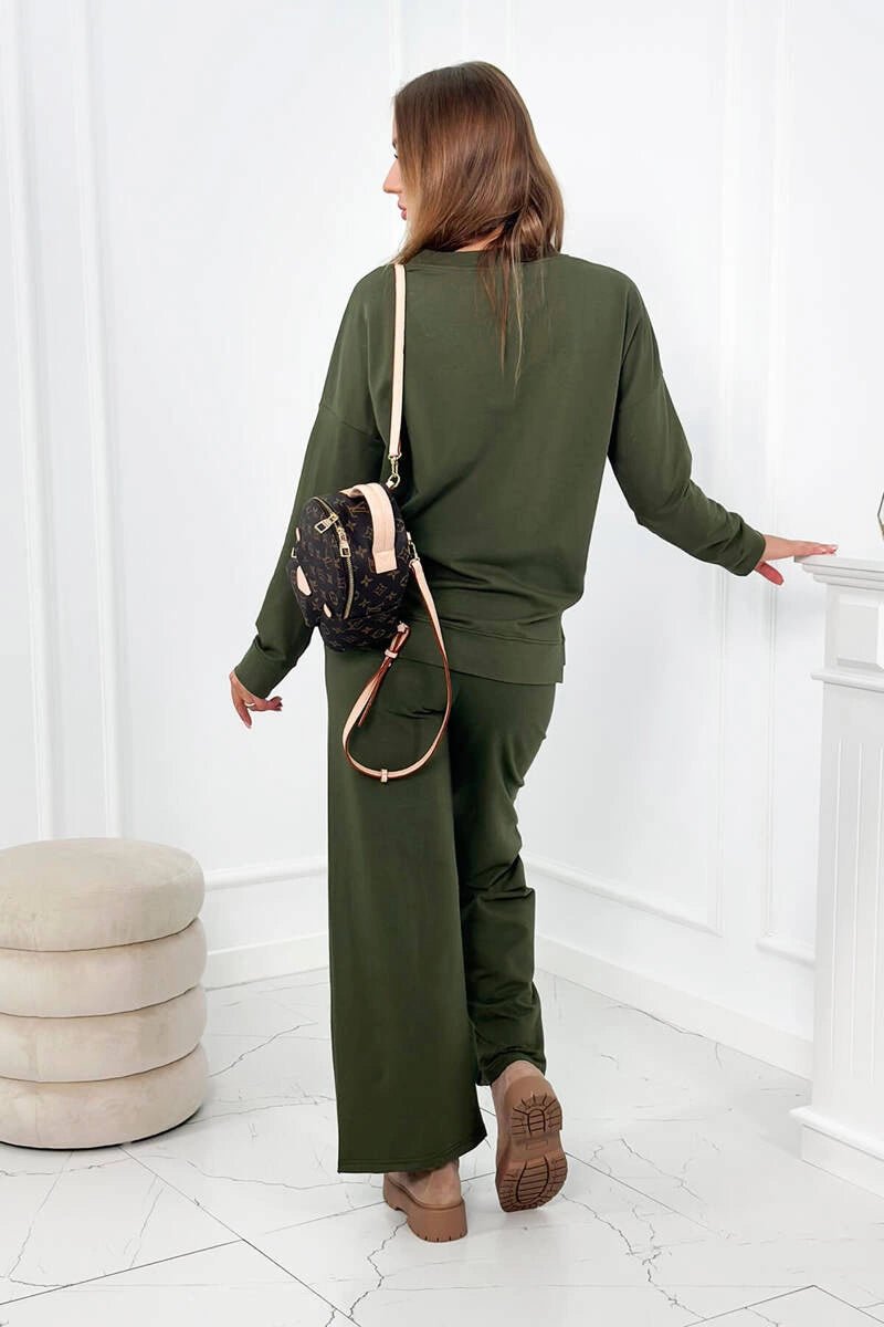 Cotton set Sweatshirt + Trousers 9590 / – Khaki цвет / color | Lexline Fashion
