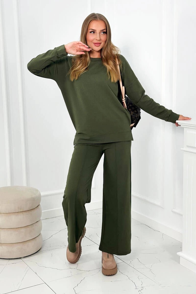 Cotton set Sweatshirt + Trousers 9590 / – Khaki цвет / color | Lexline Fashion