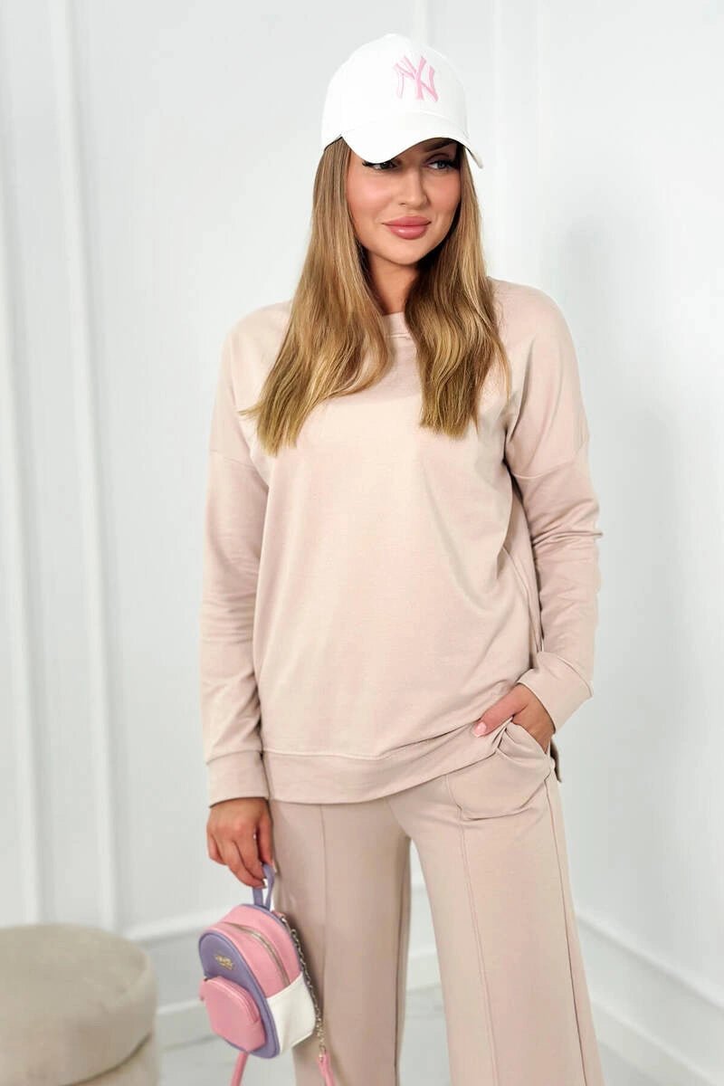 Cotton set Sweatshirt + Trousers 9590 / – Light || Beige цвет / color | Lexline Fashion