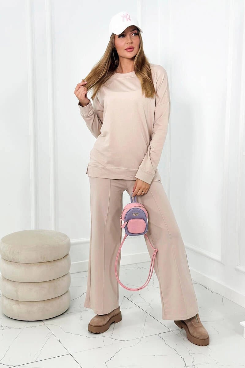 Cotton set Sweatshirt + Trousers 9590 / – Light || Beige цвет / color | Lexline Fashion