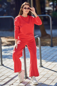 Cotton set Sweatshirt + Trousers 9590 / – Red цвет / color | Lexline Fashion