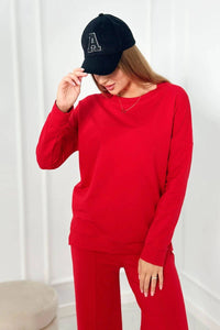Cotton set Sweatshirt + Trousers 9590 / – Red цвет / color | Lexline Fashion