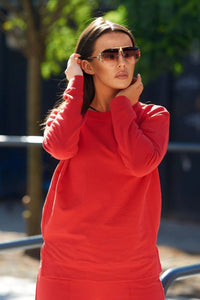 Cotton set Sweatshirt + Trousers 9590 / – Red цвет / color | Lexline Fashion