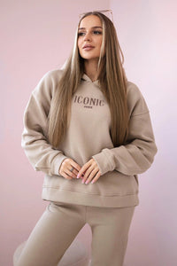 Cotton set, sweatshirt with embroidery + pants 9575 / – Beige цвет / color | Lexline Fashion