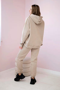 Cotton set, sweatshirt with embroidery + pants 9575 / – Beige цвет / color | Lexline Fashion