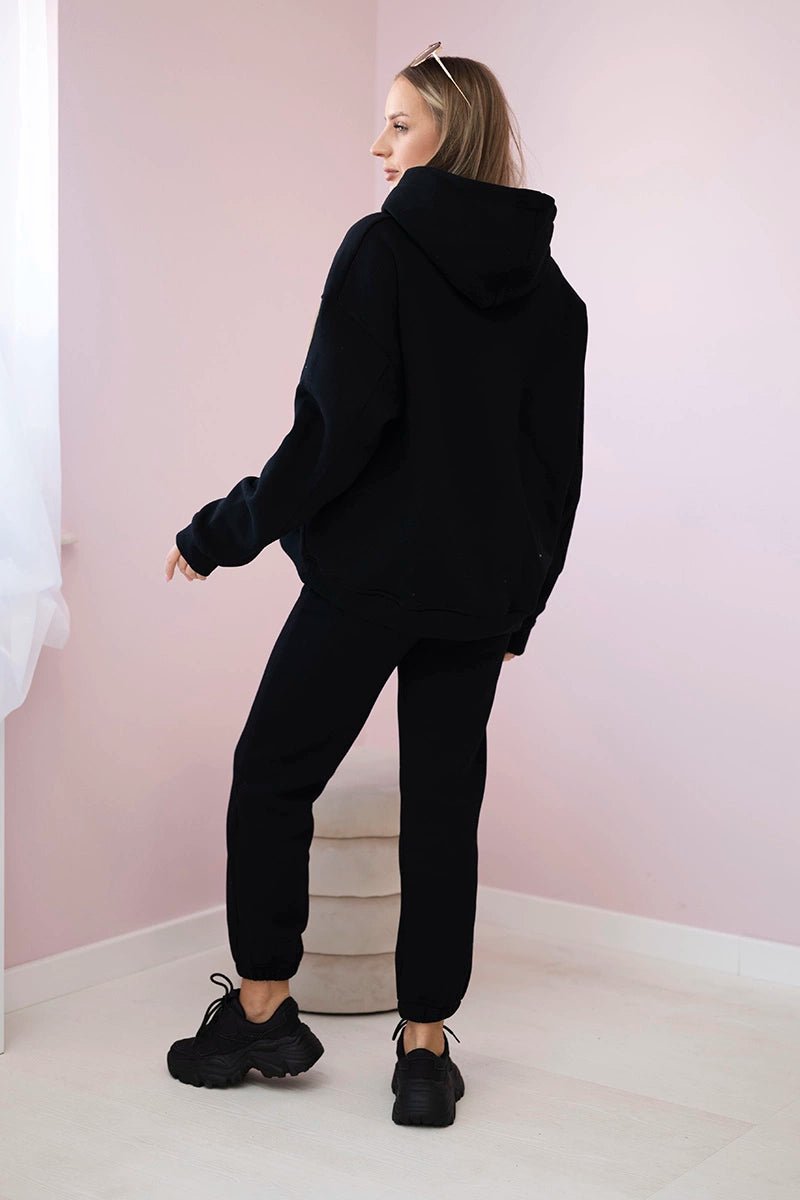 Cotton set, sweatshirt with embroidery + pants 9575 / – Black цвет / color | Lexline Fashion
