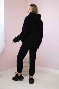 Cotton set, sweatshirt with embroidery + pants 9575 / – Black цвет / color | Lexline Fashion