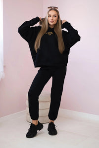 Cotton set, sweatshirt with embroidery + pants 9575 / – Black цвет / color | Lexline Fashion