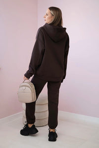 Cotton set, sweatshirt with embroidery + pants 9575 / – Brown цвет / color | Lexline Fashion