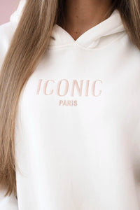 Cotton set, sweatshirt with embroidery + pants 9575 / – Ecru цвет / color | Lexline Fashion