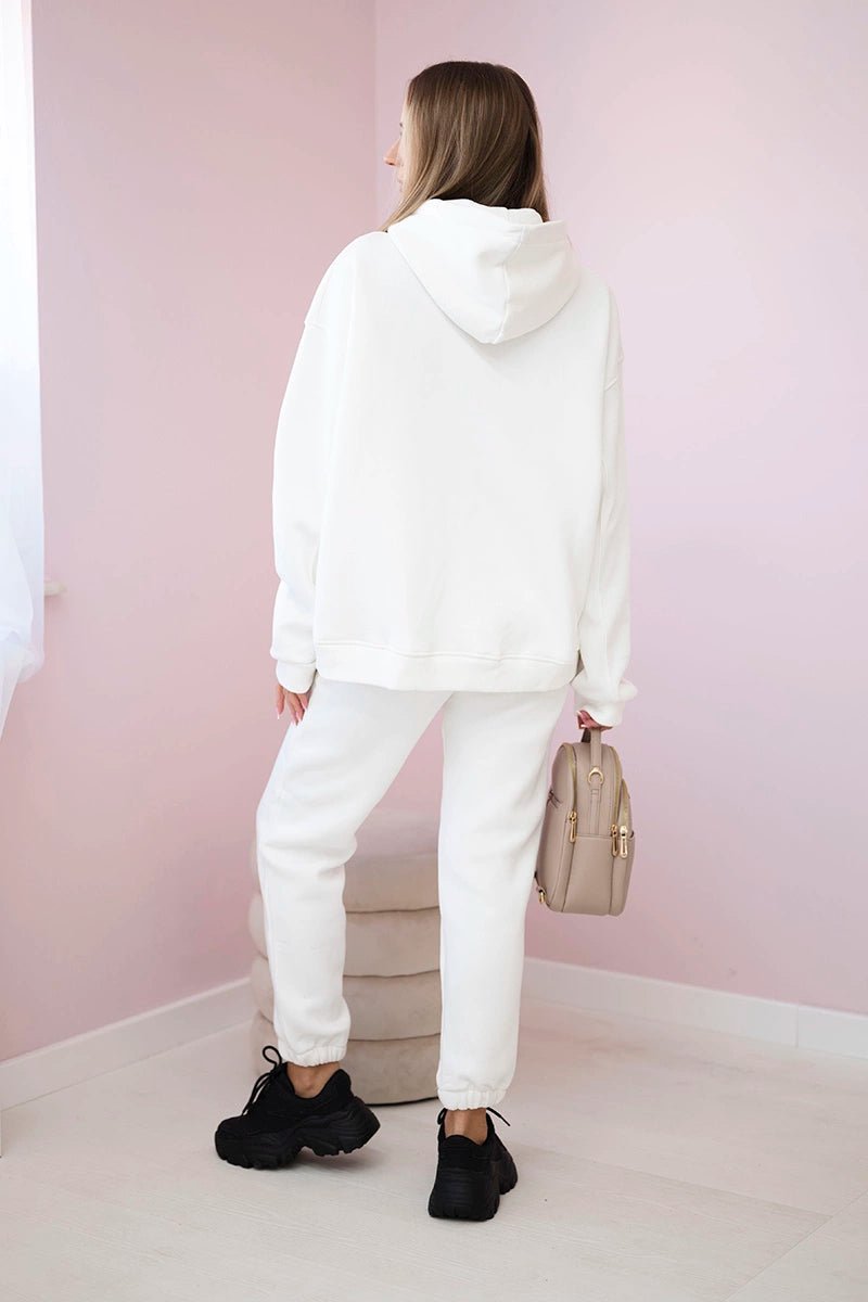 Cotton set, sweatshirt with embroidery + pants 9575 / – Ecru цвет / color | Lexline Fashion